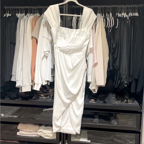 Satin Off Shoulder Cocktail Dress - Picture 3 of 5